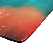 Planche À Découper Famille Monogramme Art Abstrait Turquoise Orange C (Coin)