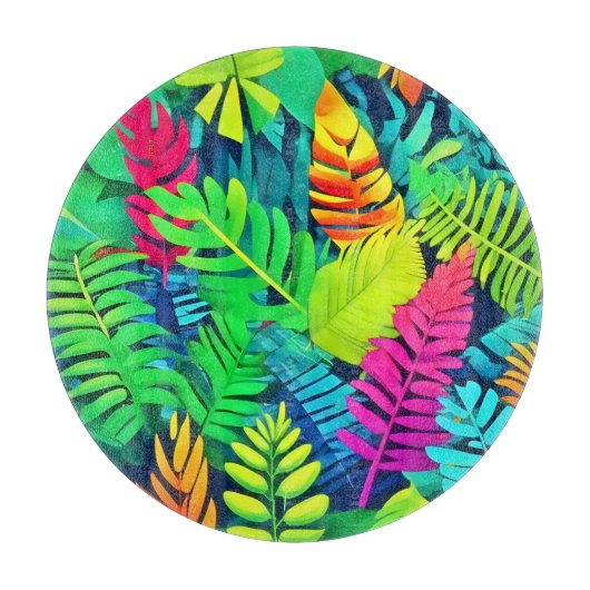 Planche À Découper Fantaisie de la Forêt Tropicale Néon (Devant)