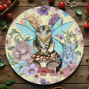 Planche À Découper Fantaisie Pastel Chat Féerique Tigré Floral