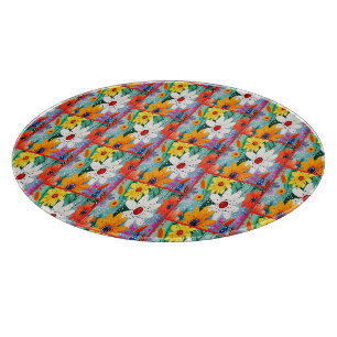 Planche À Découper Fantaisistes Fleurs Rétro Colorées et Points - Pla