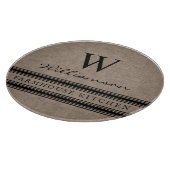 Planche À Découper Farmhouse Style Burlap Nom de famille monogramme (Coin)