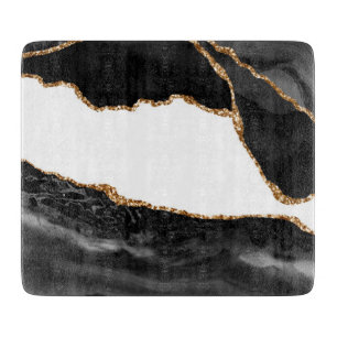 Planche À Découper Fausse Agate Marbrée Pierre Noire Luxueuse Or