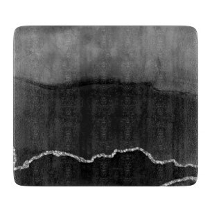 Planche À Découper Faux Black Marbré Agate Elégante Parties scintil