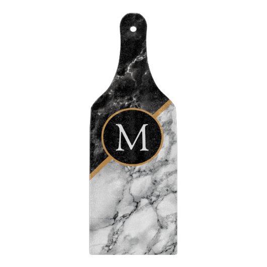 Planche À Découper Faux Marbre Coupe Monogramme personnalisé (Devant)