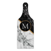 Planche À Découper Faux Noir Marbre Blanc Monogramme Coupe (Devant)