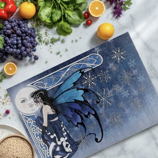 Planche À Découper Fée de la Lune d'Hiver Celtique Bleu Flocons de Ne