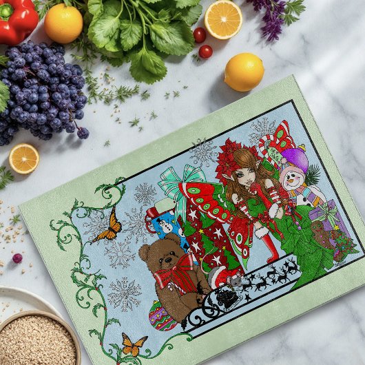 Planche À Découper Fée de Noël Jouets Verts Festifs