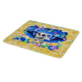 Planche À Découper Femme de squelette en Bonnet Bleu sur Jaune (Coin)