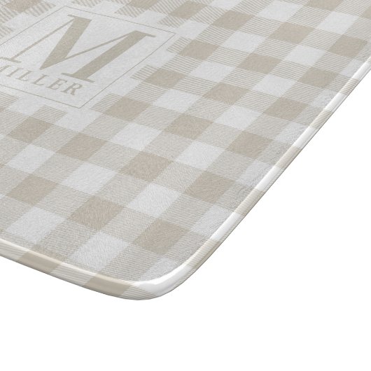 Planche À Découper Ferme Buffle Beige Chèque Monogramme Verre (Coin)