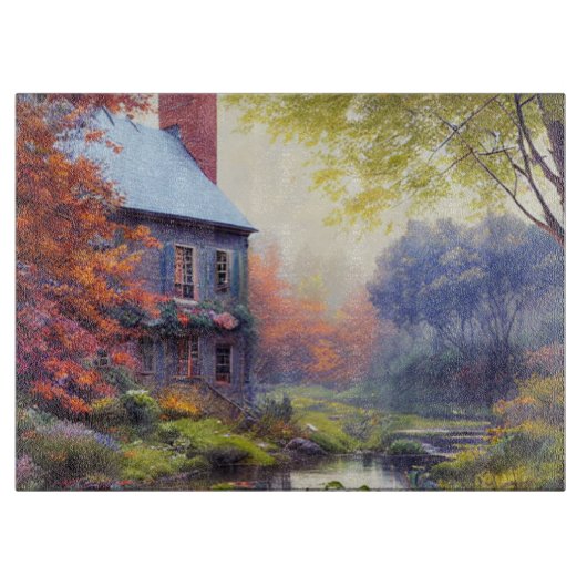 Planche À Découper Ferme/cours d'eau/bois/peinture (Devant)