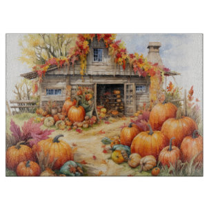 PLANCHE À DÉCOUPER FERME RUSTIQUE D'AUTOMNE AVEC CITROUILLES D'AUTOMN