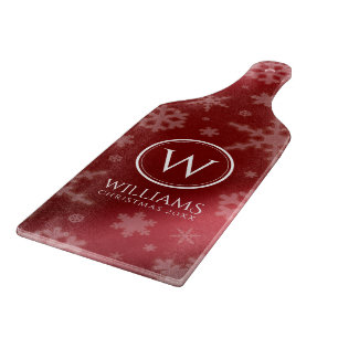 Planche À Découper Festif Red Foil Snowflakes Nom du monogramme