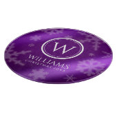 Planche À Découper Festif Violet Foil Snowflakes Nom du monogramme (Coin)