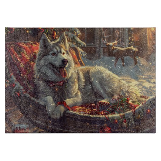Planche À Découper Festive de Noël de chien laphund finlandais (Devant)