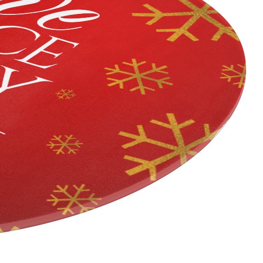 Planche À Découper Festive Red Love, Peace and Joy with Snowflakes (Coin)