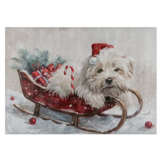 Planche À Découper Fête de Noël de Chien de Coton De Tulear (Devant)