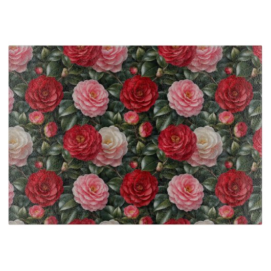 Planche À Découper Feuillage de camélia de luxe en fleurs (Devant)
