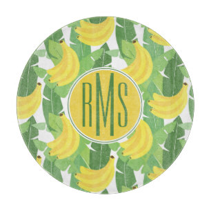 Planche À Découper Feuille de banane et monogramme du motif   de