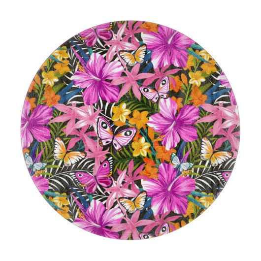 Planche À Découper Feuille et fleurs tropicaux (Devant)