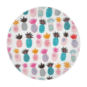 Planche À Découper Feuilles colorés d'ananas, doodle tropical.