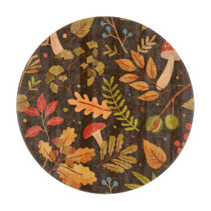 Planche À Découper Feuilles d'automne Champignons Motif Vintage