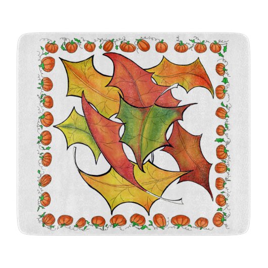 Planche À Découper Feuilles d'automne colorées Verre Citrouille d'aut (Devant)