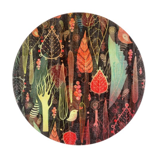 Planche À Découper Feuilles d'automne : motif transparent foncé. (Devant)