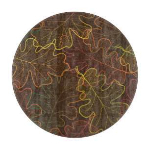 Planche À Découper Feuilles de chêne transparent, Motif d'automne.