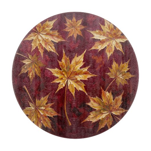 Planche À Découper Feuilles de Érable Dorées Peinture d'Automne (Devant)