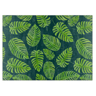 Planche À Découper Feuilles de Monstera, motif d'aquarelle tropicale