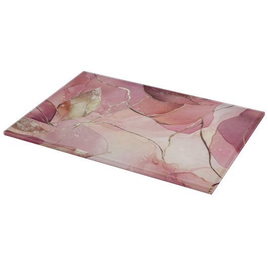 Planche À Découper Feuilles dorées Bourgogne Fleur rose  (Coin)