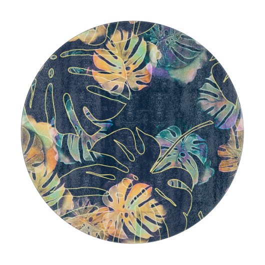 Planche À Découper Feuilles exotiques peints à la main : motif sans c (Devant)