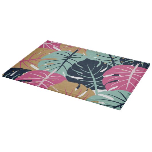 Planche À Découper Feuilles Tropical Palm en rose et bleu | Décorativ (Coin)