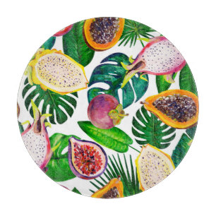 Planche À Découper Feuilles tropicaux, fruits, gouache sans couture m