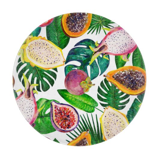 Planche À Découper Feuilles tropicaux, fruits, gouache sans couture m (Devant)