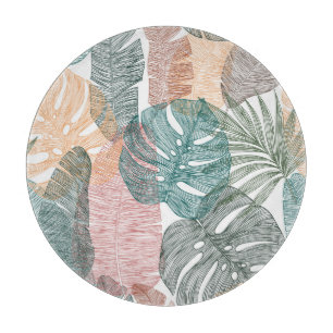 Planche À Découper Feuilles tropicaux : motif vintage à main.