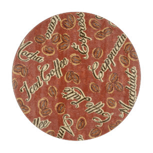 Planche À Découper Fèves de café : typographie motif vintage.