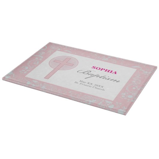 Planche À Découper Fille en dentelle rose Baptême (Coin)