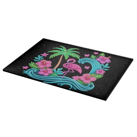 Planche À Découper Flamant rose de néon tropical (Coin)