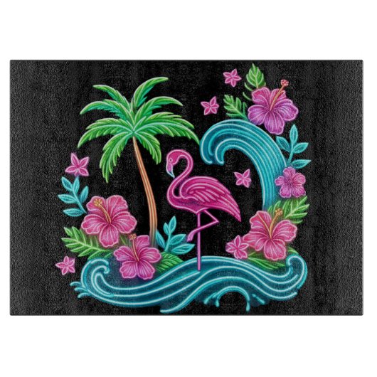 Planche À Découper Flamant rose de néon tropical (Devant)