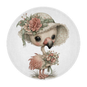 PLANCHE À DÉCOUPER FLAMANT ROSE D'ÉTÉ MIGNON AVEC FLEURS