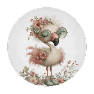 PLANCHE À DÉCOUPER FLAMANT ROSE D'ÉTÉ MIGNON AVEC FLEURS