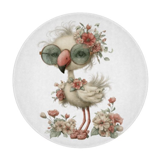 PLANCHE À DÉCOUPER FLAMANT ROSE D'ÉTÉ MIGNON AVEC FLEURS (Devant)