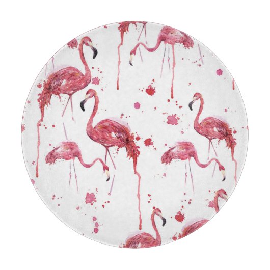Planche À Découper Flamant rose motif aquarelle, design dynamique. (Devant)
