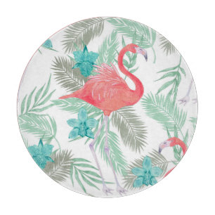 Planche À Découper Flamant rose, orchidée : motif vintage romantique.