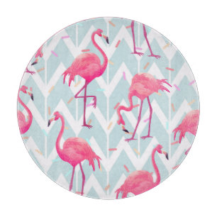 Planche À Découper Flamants roses gris clair : Vintage tropical.
