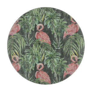 Planche À Découper Flamants roses, motif vintage tropical.
