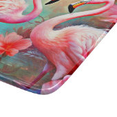 Planche À Découper Flamants roses roses dans un lac avec fleurs-20231 (Coin)