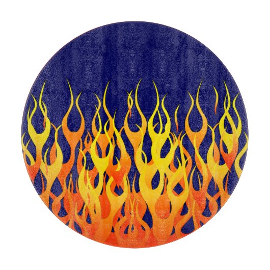 Planche À Découper Flammes de course classique sur bleu marine (Devant)