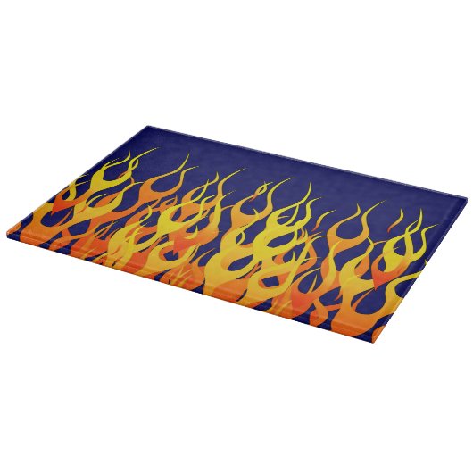 Planche À Découper Flammes de course classique sur bleu marine (Coin)